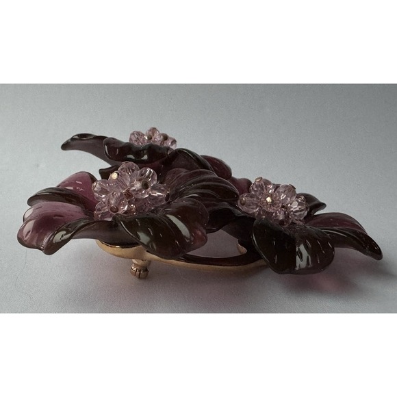 Vintage Nolan Miller Pink Purple Lucite Beaded Flower Trio Brooch Cluster Pin - Picture 8 of 8